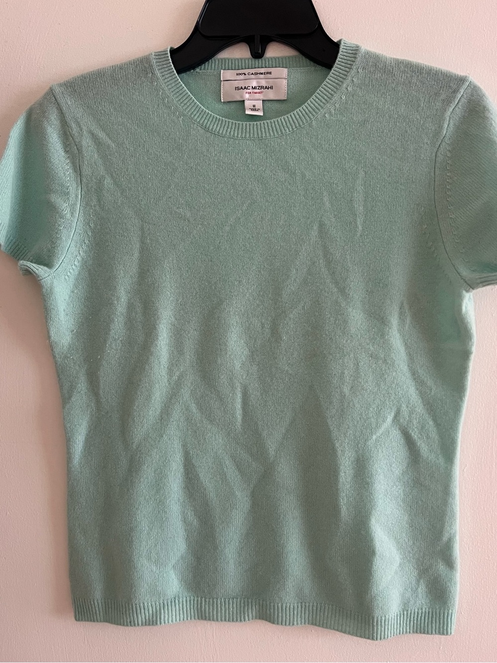 Isaac Mizrahi 100% Cashmere Mint Short Sleeve Crewneck Sweater Size M